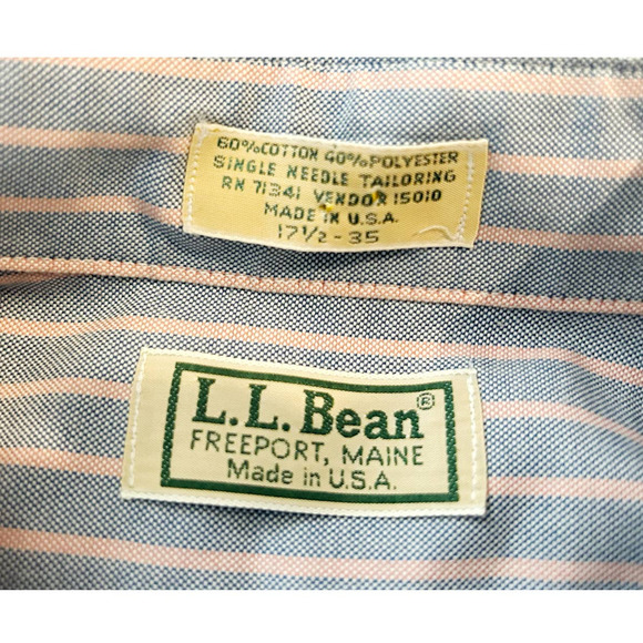 L.L Bean Light Blue/Pink Striped Button-Down Shirt Mens Size 17.5 - 35 - Picture 2 of 5